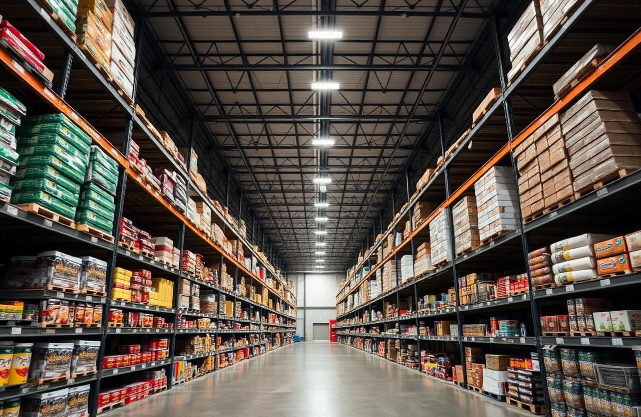 Innocent Child wholesale warehouse interior with stocked shelving